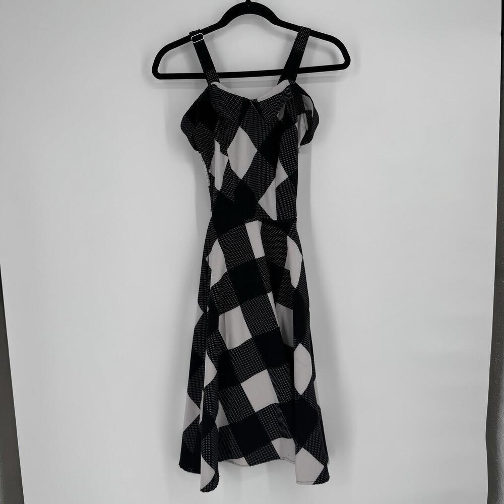 unique vintage dress small S 4 black white check midi pinup retro dance modest